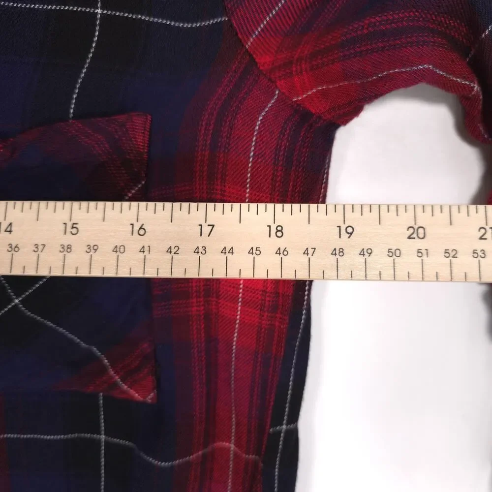 ANTHROPOLOGIE CLOTH & STONE Top Shirt MEDIUM Frayed Hem Red Blue C2231-980-304 - Picture 5 of 9
